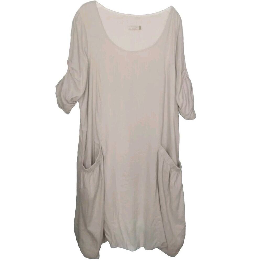 VTG Chalet Et Cici 100% Linen Minimal Gray Midi Dress XL Bubble Hem Lagenlook